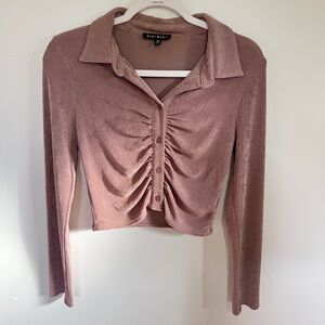 Blue Blush Velvet Button Down Shirt - champagne